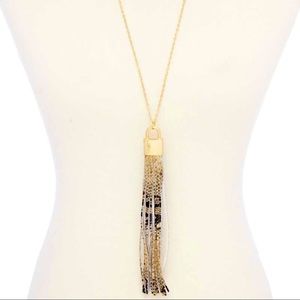 Snake pattern leather tassel necklace